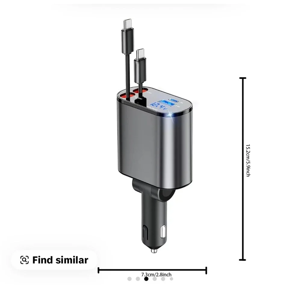 4 in 1 Car Charger USB C PD Fast Charging Retractable Cables Digital Display